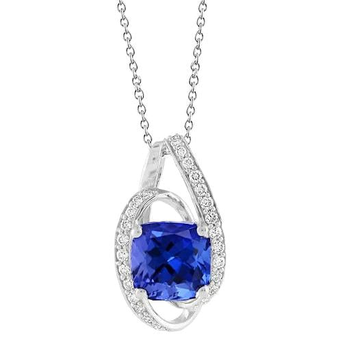 2.50 Carats Tanzanite Avec Pendentif Diamants Collier Or Blanc 14K - HarryChadEnt.FR