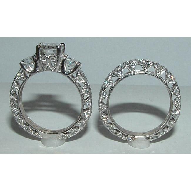 2.51 carats en filigrane style antique 3 pierre diamant bague de fiançailles - HarryChadEnt.FR