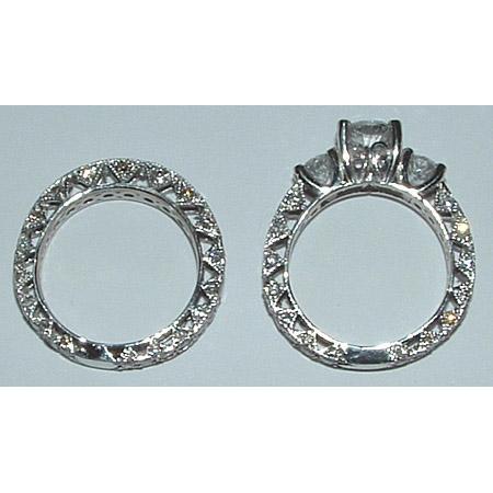 2.51 carats en filigrane style antique 3 pierre diamant bague de fiançailles - HarryChadEnt.FR