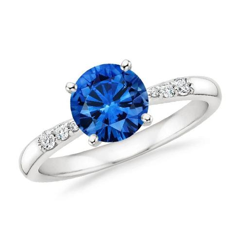 2.75 carats. Bague en diamant avec saphir rond bleu - HarryChadEnt.FR