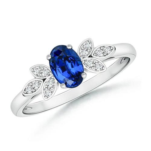 2.85 Carats Bague Saphir Bleu Ceylan Et Diamants Or Blanc 14K - HarryChadEnt.FR