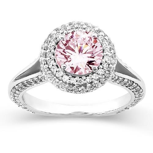 2.88 carats. Bague de fiançailles ronde en saphir rose de style halo. pierre précieuse - HarryChadEnt.FR