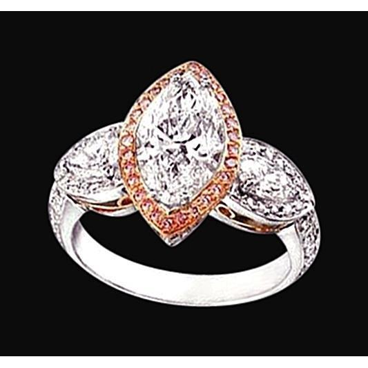 3.01 ct. Bague Marquise Diamant 3 Pierres Bicolore Or Nouveau - HarryChadEnt.FR