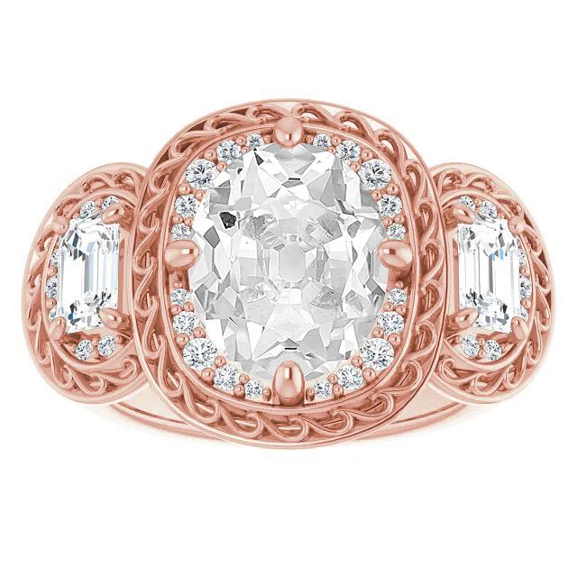 3 pierres de style halo ovale vieux mineur diamant bague sertie 11.50 carats