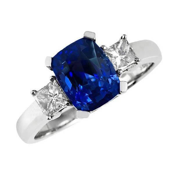 3 pierres de style saphir de Ceylan et diamants 4.01 ct. Bague Or Blanc 14K - HarryChadEnt.FR