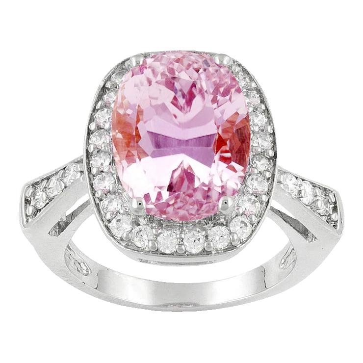 30.75 Carats Ovale Rose Kunzite Avec Diamant Bague Fantaisie Or Blanc - HarryChadEnt.FR