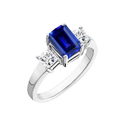 3.05 carats. Bague Trois Pierres Émeraude Ceylan Saphir Et Diamants - HarryChadEnt.FR