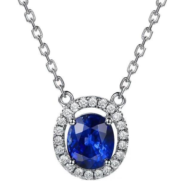 3.10 Carats Collier Pendentif Diamant Saphir Ceylan Or Blanc 14K - HarryChadEnt.FR