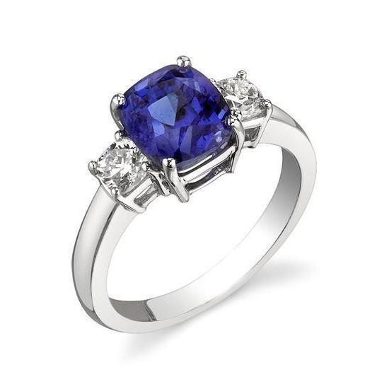 3.25 Carats Bague Trois Pierres Saphir Et Diamants Or Blanc 14K - HarryChadEnt.FR
