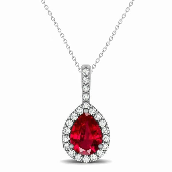 3.25 carats poire rubis avec pendentif diamants collier or blanc 14k
