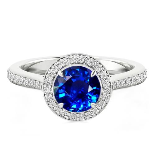 3.50 Carats Bague Saphir Ceylan Et Diamants Or Blanc 14K - HarryChadEnt.FR