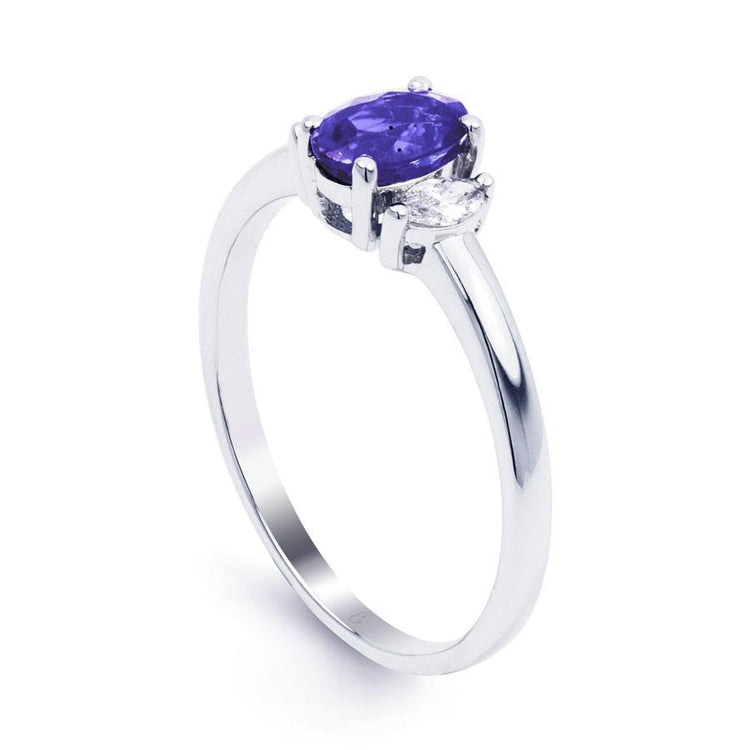 3.50 Carats Bague Tanzanite Trois Pierres Avec Diamants Or Blanc 14K - HarryChadEnt.FR