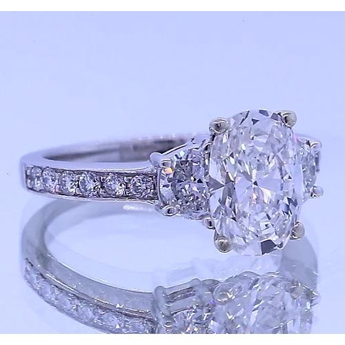 3.50 carats bague anniversaire 4 diamants ovale 3 pierres or blanc 14k