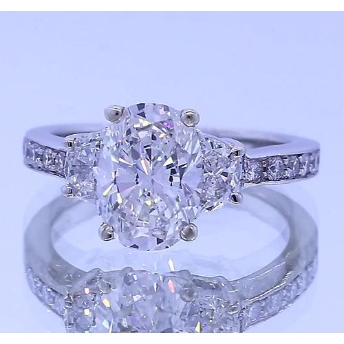 3.50 carats bague anniversaire 4 diamants ovale 3 pierres or blanc 14k
