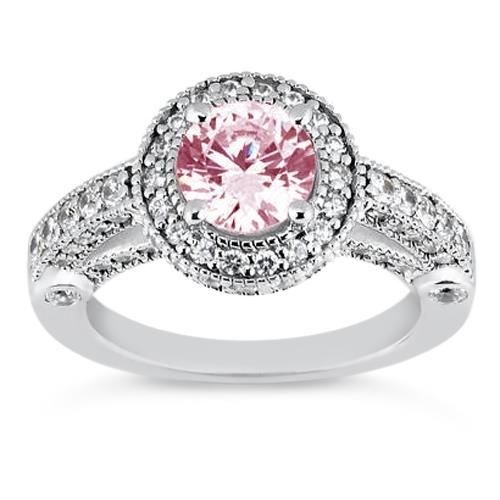 3.71 carats Halo rose saphir solitaire avec bague de fiançailles accents - HarryChadEnt.FR