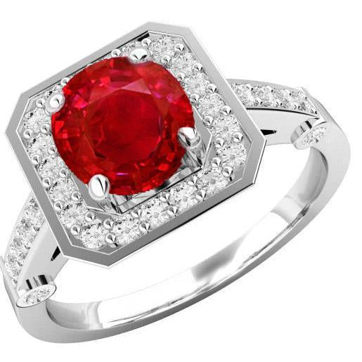 3.75 carats bague rubis rouge et diamants or blanc 14k