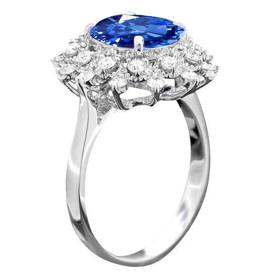 3.75 carats. Bague Diamants Saphir Sri Lanka Or Blanc 14K - HarryChadEnt.FR