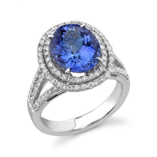 3.80 ct. Bague De Mariage Tanzanite Ronde Avec Diamants Or Blanc - HarryChadEnt.FR