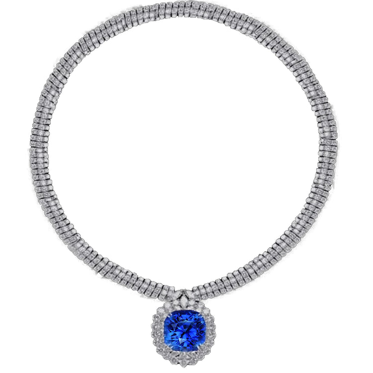 45 Carats Collier Saphir Bleu Diamants Blancs Platine - HarryChadEnt.FR
