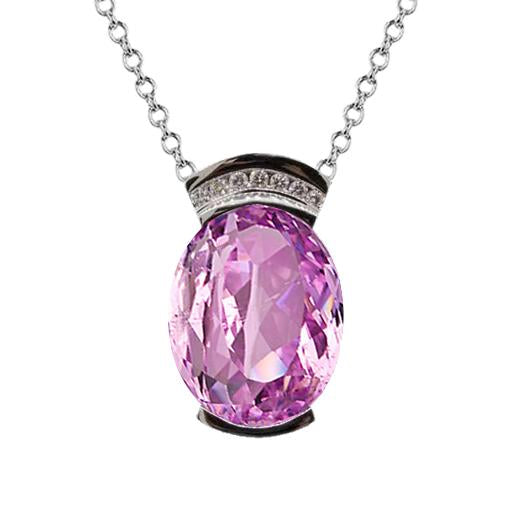 46 carats ovale rose kunzite gem pierre collier pendentif or 14k