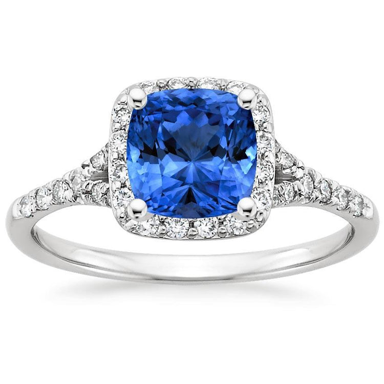 4.10 Ct Coussin Sri Lanka Saphir Et Diamants Ronds Bague Or Blanc - HarryChadEnt.FR