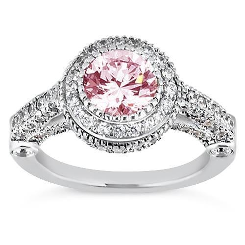 4.11 Ct Solitaire Avec Accents Rond Halo Bague Saphir Rose Pierre Gemme - HarryChadEnt.FR
