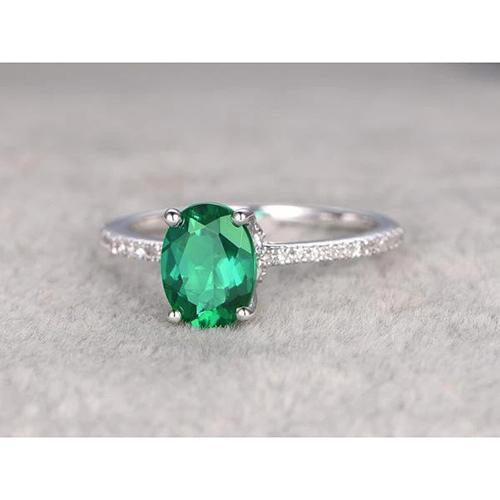 4.25 Carats Bague Émeraude Verte Ovale Et Diamants Or Blanc 14K - HarryChadEnt.FR