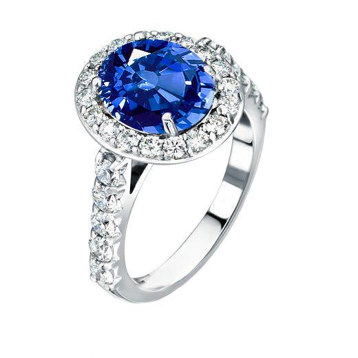 4.25 Carats Bague Saphir Et Diamants Sertie De Griffes Or Blanc 14K - HarryChadEnt.FR