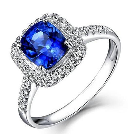 4.30 Ct Bague Coussin Ceylan Saphir Bleu Et Diamants Ronds - HarryChadEnt.FR