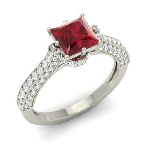 4.35 carats taille princesse rubis avec diamants ronds bague en or blanc - HarryChadEnt.FR