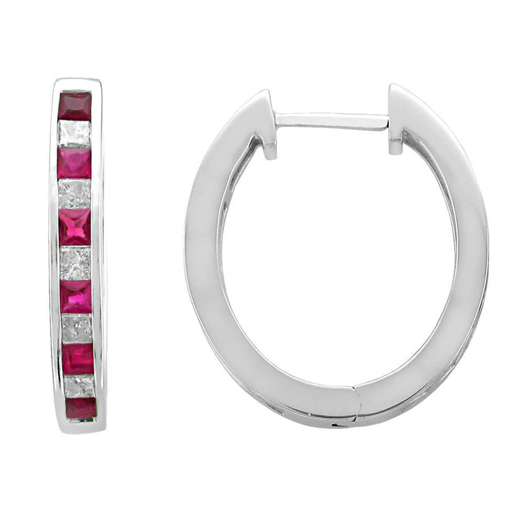 4.40 carats rubis avec diamants femmes créoles or blanc 14 carats