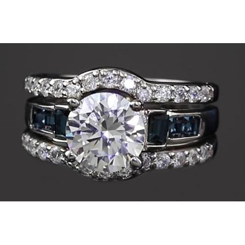 4.50 carats bague de fiançailles sertie de diamants ronds & saphir bleu vert