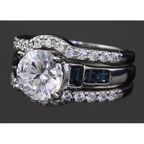4.50 carats bague de fiançailles sertie de diamants ronds & saphir bleu vert