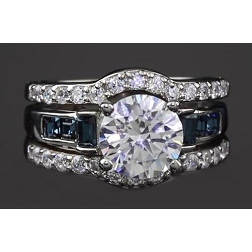 4.50 carats bague de fiançailles sertie de diamants ronds & saphir bleu vert