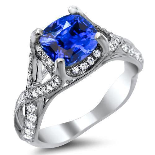 4.50 Carats Saphir Sri Lankais Bague Diamants Or Blanc 14K - HarryChadEnt.FR