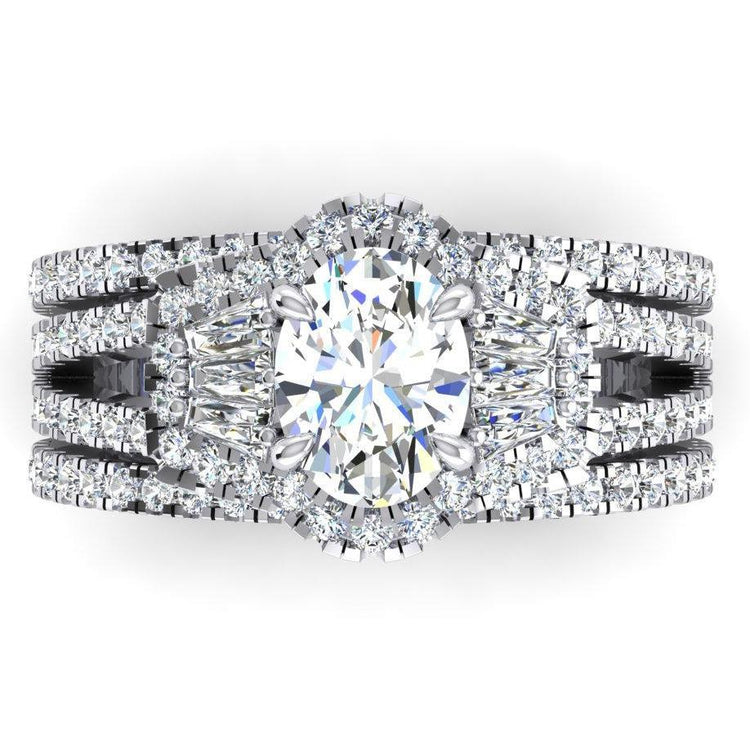 4.50 carats bague anniversaire diamant taille ovale tige fendue