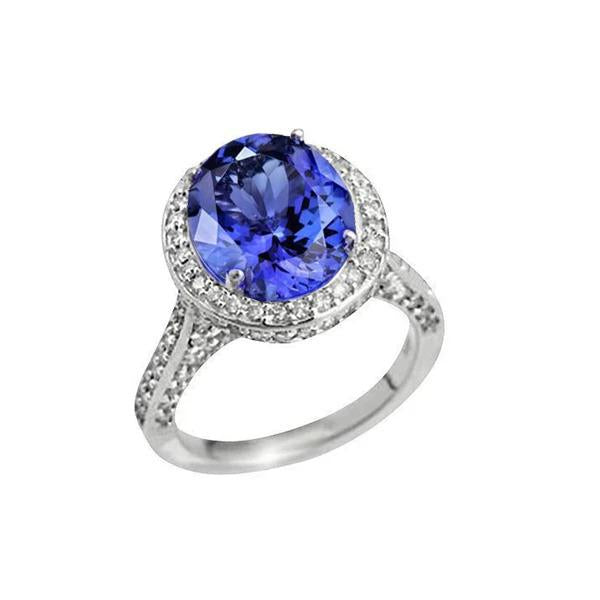 4.50 carats bague diamant tanzanite serti halo ovale - HarryChadEnt.FR