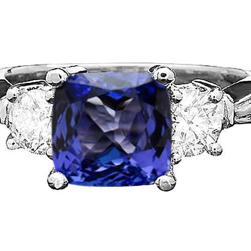 4.51 Carat Coussin Tanzanite & Diamants Ronds Bague Or Blanc 14K - HarryChadEnt.FR