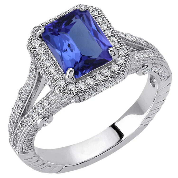 4.51 Carats Diamants Tanzanite Bague Style Antique Or Blanc - HarryChadEnt.FR