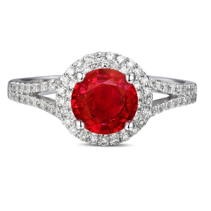 4.80 Ct Halo Rubis Rouge Avec Accents Diamant Bague De Mariage Or Blanc 14K - HarryChadEnt.FR