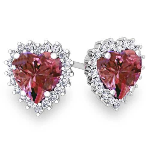 5 carats. boucles d'oreilles puces saphir rose et diamants ronds taille coeur