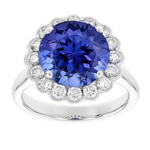 5.00 carats serti de griffes tanzanite avec bague de mariage de diamants blanc - HarryChadEnt.FR