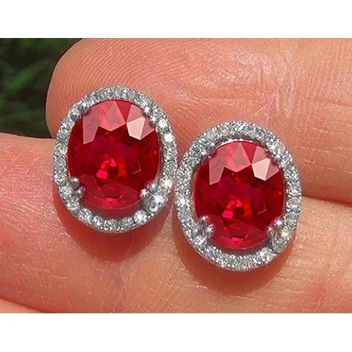 5.12 carats rubis rouge avec diamant boucle d'oreille dame or blanc 14k