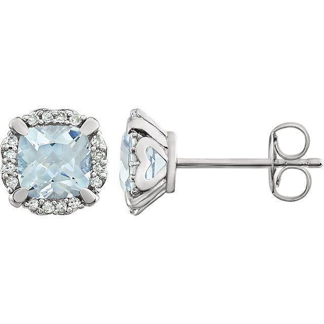 5.20 ct aigue-marine et diamants studs or blanc 14k