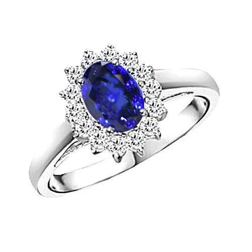 5.30 Carats Bague Tanzanite Ovale Diamants Or Blanc 14K Nouveau - HarryChadEnt.FR