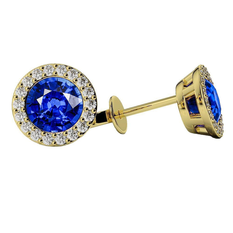 5.30 carats ronds saphir & diamants lady studs or jaune 14k
