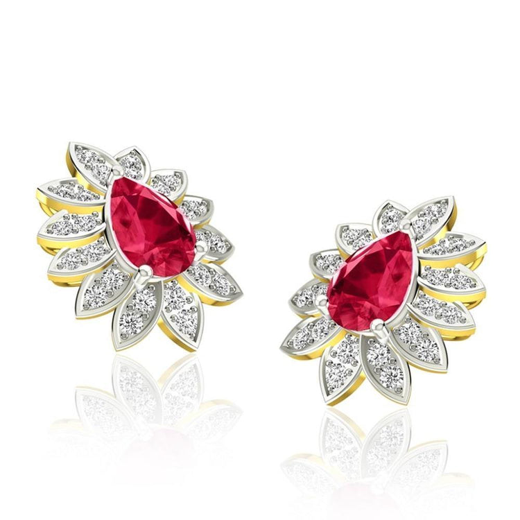 5.40 Carats Boucles D'oreilles Goujons Rubis Et Diamants Yg 14K - HarryChadEnt.FR