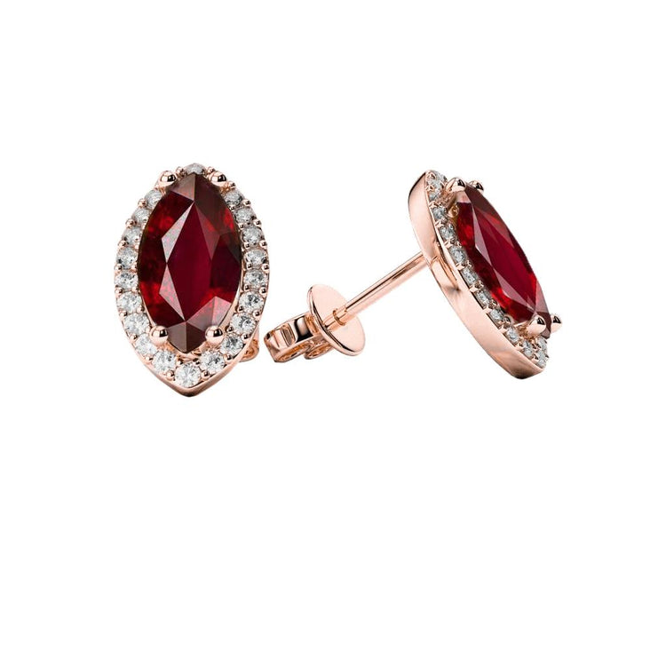 5.44 carats rubis et diamants boucles d'oreilles femme or rose 14k