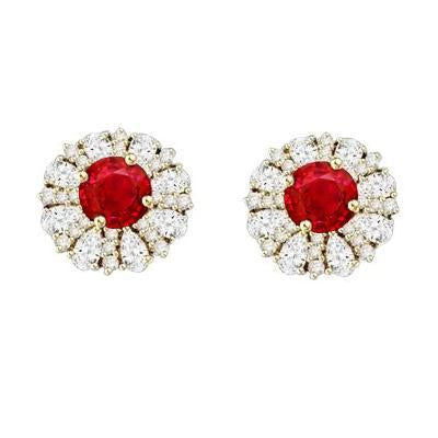 5.50 Carats Rubis Diamant Cluster Femmes Boucles D'oreilles Or Jaune 14K - HarryChadEnt.FR