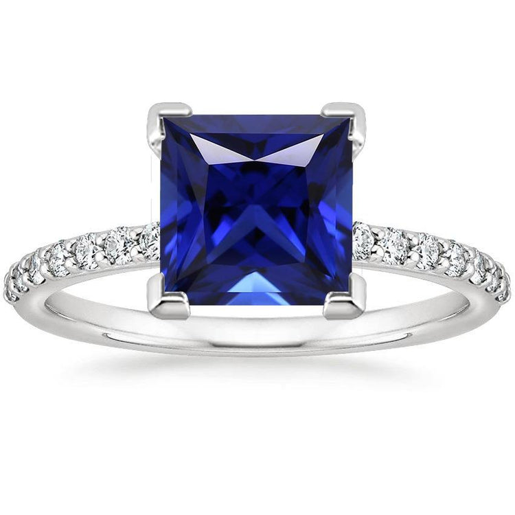5.50 Carats Solitaire Princesse Bleu Saphir Avec Accents Pavé Serti - HarryChadEnt.FR